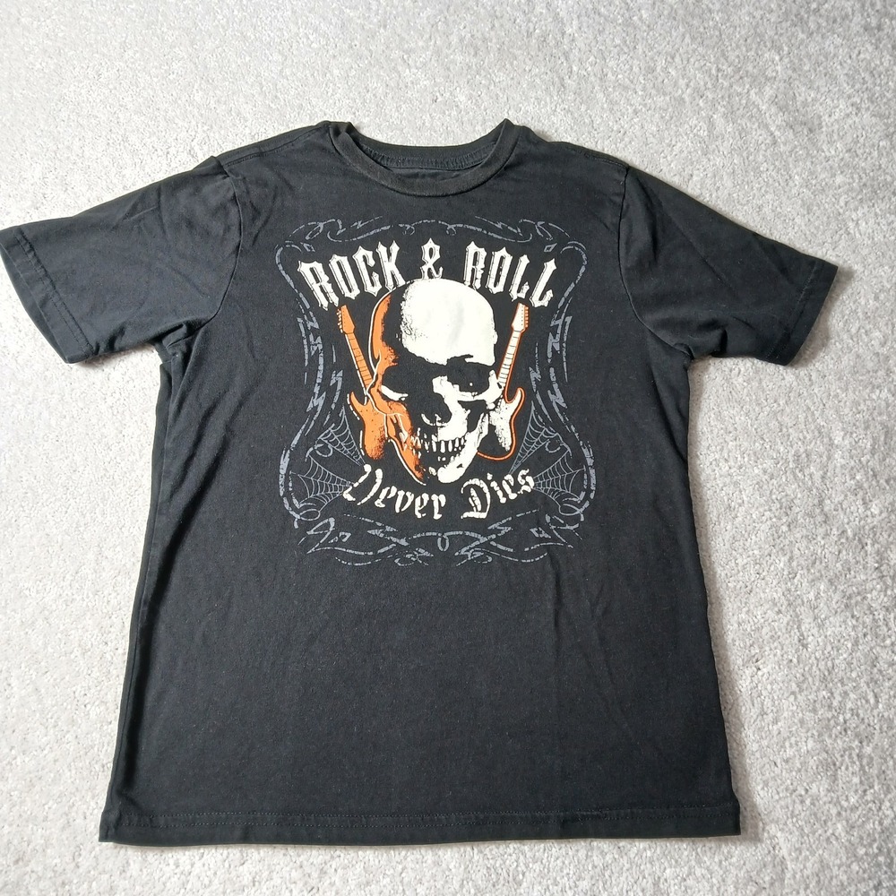 Boys Short Sleeve Halloween Graphic Tshirt Black Large 10-12  Skull Rock & Roll